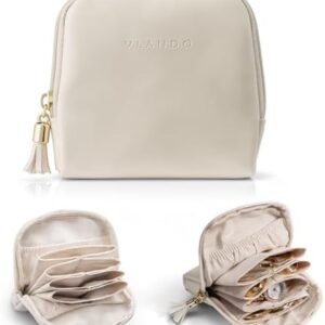 Vlando Small Travel Jewelry Case,Travel Gifts for Women,Jewelry Pouch Bags with Zipper,Velvet Jewelry Organizer Storage Bag for Bracelet Rings Earring-Cream White