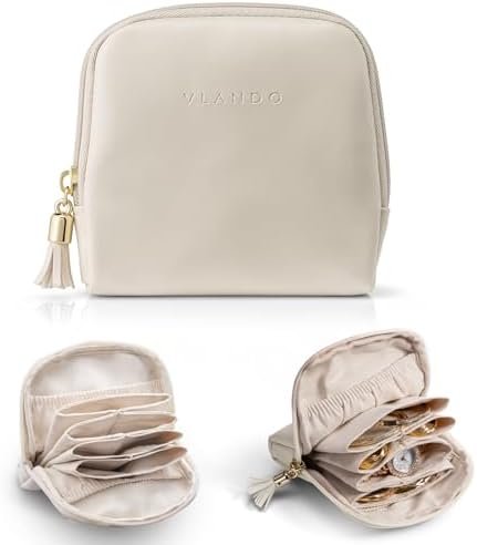 Vlando Small Travel Jewelry Case,Travel Gifts for Women,Jewelry Pouch Bags with Zipper,Velvet Jewelry Organizer Storage Bag for Bracelet Rings Earring-Cream White