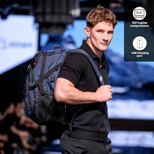 Swissdigital Design Laptop Backpack with USB Charging Port, Travel Backpack Fits 15.6 inches Computer, 31L College School Backpack for Men, Blue/Black | SD803-12 | Water Repellent - Image 9