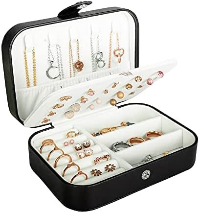 Hatori Travel Jewelry Box, PU Leather Small Jewelry Organizer for Women Girls, Portable Mini Travel Case Display Storage Holder Boxes for Stud Earrings, Rings, Necklaces, Bracelets.