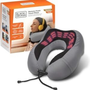 BLACK+DECKER Cooling Gel Memory Foam Neck Pillow – Travel Pillow for Plane, Car & Train – Ergonomic Neck Support, Slow Rebound Memory Foam, Washable Cover, Universal Fit, Grey