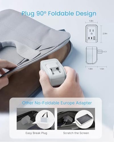 1 Pack European Travel Plug Adapter, VINTAR Foldable International Power Plug with 2 AC Outlets 3 USB Ports(2 USB C), Type C Travel Essentials Charger for US to Most of Europe EU Italy Spain France - Image 2
