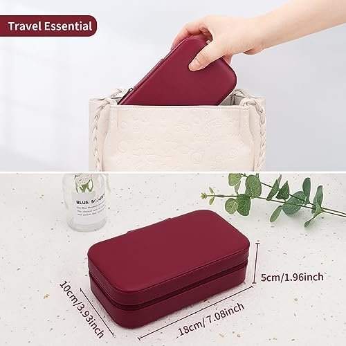 DesignSter Travel Jewelry Box, PU Leather Portable Jewelry Case, Small Jewelry Boxes for Gifts, Travel Jewelry Organizer for Women Rings Earrings Necklaces Bracelets (Wine Red) - Image 6