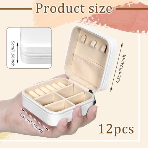 12 Pack Small Travel Jewelry Box Bridesmaid Proposal Gift Boxes Portable Mini Travel Jewelry Case PU Leather Earring Storage Box with Dividers for Women Girls Rings Necklace Earring Organizer, White - Image 2