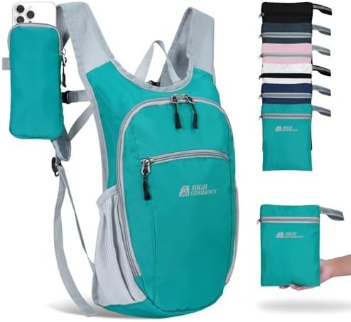 Hiking Backpack 10L/15L Small Daypack Lightweight Packable Travel Foldable Water Resistan for Women Men (Lake Green, 10L)