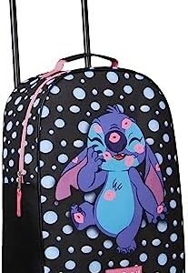 Disney Kids Rolling Luggage 16×11 in, 16‑L Carry‑On Suitcase with Wheels, Foldable Lightweight Travel Bag, Gifts for Kids(Black Stitch)