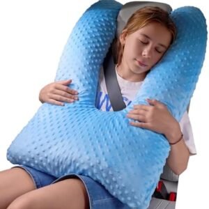 Travel Pillow for Kids Adult, Pillow for Car Sleeping Ultra Large U-Shaped with Removable Soft Cover Support Fix Neck and Body Sitting/Sleeping on The Trip (Blue)