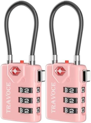 Search Alert TSA Approved Travel Combination Luggage Cable Locks for Suitcase, Gym Locker,Toolbox,Backpack 1,2,4,6 &10 pk (Pink 2 Pack)