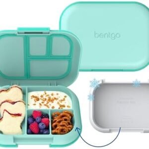 Bentgo Chill Kids Leak-Proof Lunch Box - 4-Compartment Bento Box with Built-In Ice Pack, 3.3 Cup Capacity, PFAS & BPA-Free, Microwave & Dishwasher Safe, Ideal Size for Ages 3 to 7 (Aqua)
