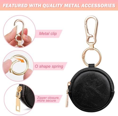 PU Portable Gym Jewelry Ring Bag Holder Box with Keychain, Small Travel Ring Earring Stud Necklace Storage Case (Black) - Image 5