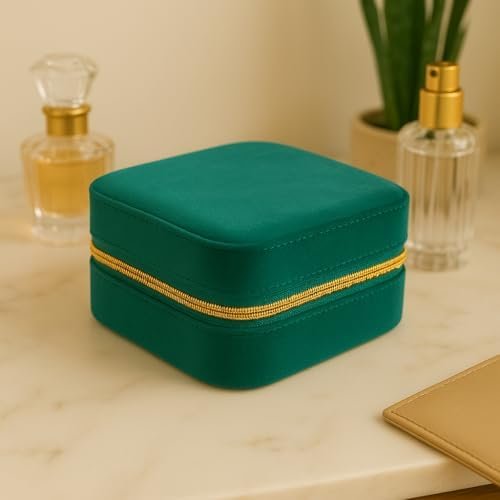 Velvet Jewelry Box Travel Jewelry Organizer with Mirror Soft Plush Case for Necklaces, Earrings, Bracelets & Rings Gift for Women, Girlfriend, Mom or Best Friend (Soft Velvet - dark green) - Image 7