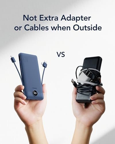 VEGER Portable Charger with Built-in AC Plug and Cables, All in One 10000mAh Ultra Slim Power Bank Travel Essentials, 15W Fast Charging Battery Pack Compatible with iPhone, Samsung, Android (Navy) - Image 7