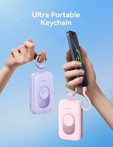 RORRY Portable Charger, 20000mAh PD 30W Portable Charger Power Bank with 2 Built-in Cables, Super Fast Charging Battery Pack with Keychain, Travel Essentials for iPhone, Apple Watch, iPad, Pink - Image 6