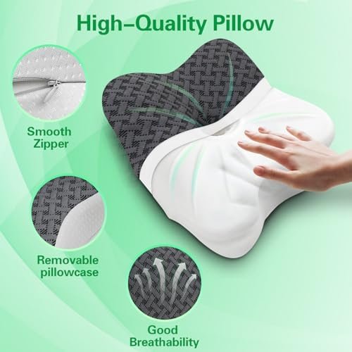 SAHEYER Travel Pillow for Sleeping, Ergonomic Cervical Neck Support Pillows, Lightweight Memory Foam Travel Pillow for Camping, Backpacking, Hammock - with Travel Storage Bag and Cooling Cover, Black - Image 4