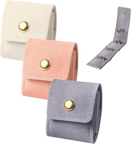 3Pcs Mini Travel Jewelry Bag with Buckle,Small Travel Jewelry Organizer Case,Foldable Jewelry Roll for Journey Rings, Necklaces, Earrings, Bracelets-Lightweight Jewelry Storage Organizer