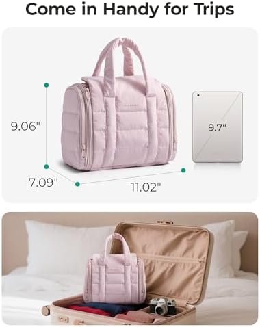 BAGSMART Travel Toiletry Bag with Removable Partition, Puffy Water-resistant Fabric Hanging Organizer for Full-Size Toiletries, Accessories, Black - Image 7