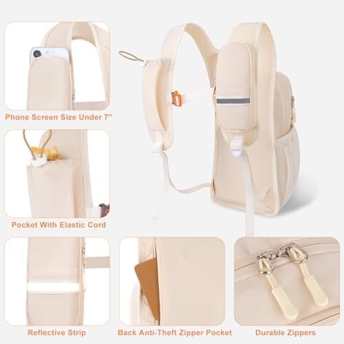 MOSISO 10L Small Hiking Backpack for Women Men, Foldable Casual Daypack Lightweight Packable Backpack with Front Quick Access Pocket for Travel Camping Outdoor, Beige - Image 2