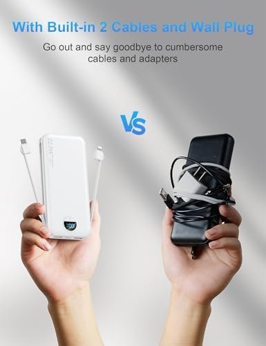 Portable Charger with Wall Plug, 12000mAh USB C Power Bank Fast Charging, External Battery Pack with Built in Cables, Digital Display, 5 Output 4 Input for iPhone Android Cell Phone Tablet - Image 2