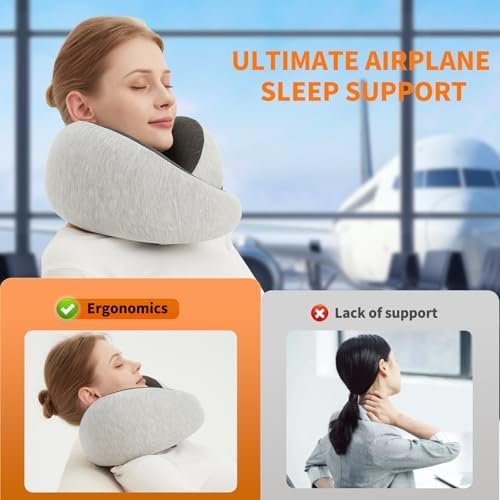 Travel Neck Pillow for Airplane – Memory Foam 360° Support Compact Design Ergonomic Flight Pillow for Sleeping & Neck Support Portable Travel Pillows for Adults, Car, Office Home (Grey) - Image 7