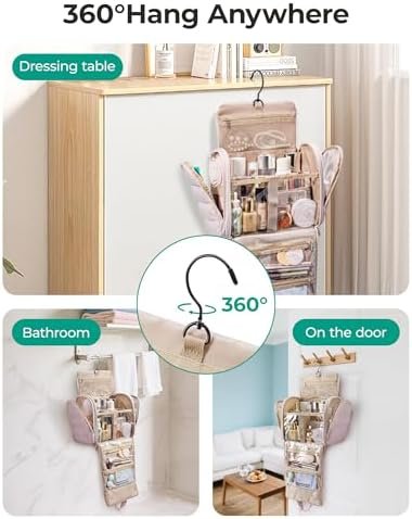 BAGSMART Travel Toiletry Bag with Removable Partition, Puffy Water-resistant Fabric Hanging Organizer for Full-Size Toiletries, Accessories, Black - Image 4