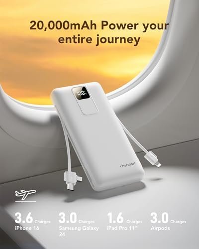 charmast 20000mAh Portable Charger with Built-in Cables & Wall Plug, 20W USB C Power Bank, Fast Charging Battery Pack Travel Essentials Compatible with iPhone 16/15/14 Series, Samsung, Google, iPad - Image 9