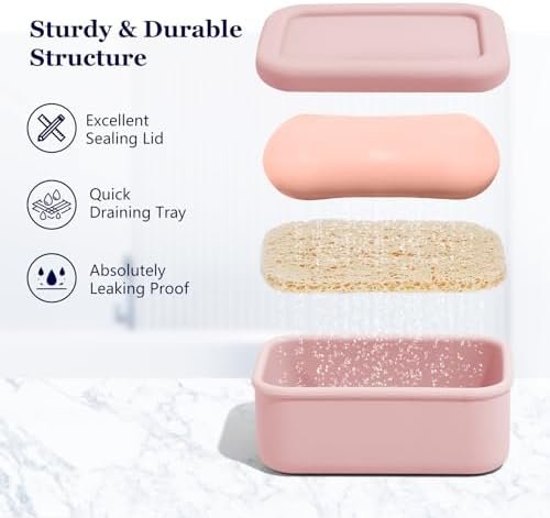 Leak Proof Silicone Travel Soap Case with Draining Tray - Bar Soap Holder for Travel, Gym & Camping - Mess-Free Portable Soap Container for Carry-on Bags (Light Pink) - Image 5