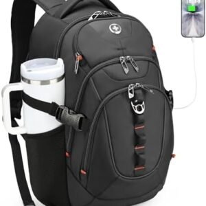 Swissdigital Design Laptop Backpack with USB Charging Port, Travel Backpack Fits 15.6 inches Computer, 31L College School Backpack for Men, Black | SD803-01