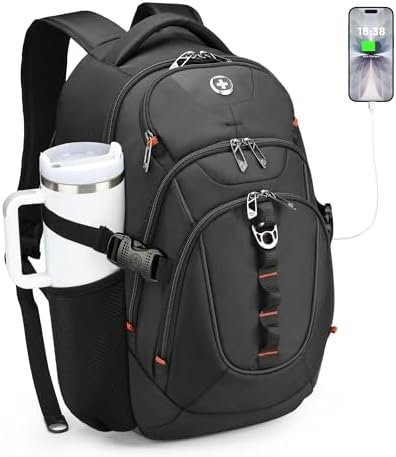 Swissdigital Design Laptop Backpack with USB Charging Port, Travel Backpack Fits 15.6 inches Computer, 31L College School Backpack for Men, Black | SD803-01