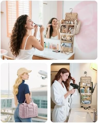 BAGSMART Travel Toiletry Bag with Removable Partition, Puffy Water-resistant Fabric Hanging Organizer for Full-Size Toiletries, Accessories, Black - Image 5