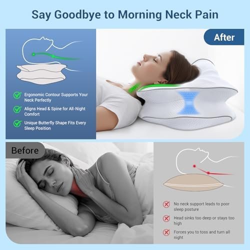 Memory Foam Cervical Pillow for Neck Support & Pain Relief, Butterfly Ergonomic Design – 24×15.75×5.7 Inches, Removable 100% Polyester Pillowcase, Suitable for Side & Back Sleepers - Image 3