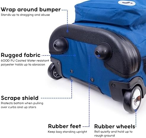 J World Sundance Laptop Rolling Backpack for Girls Boys. Roller Bookbag with Wheels, Navy - Image 4