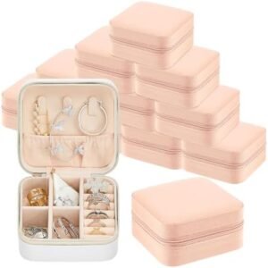 Taiyin 12 Pcs Travel Jewelry Case Box Bridesmaid Gifts Bulk Travel Jewelry Cases Boxes Small Jewels Organizers Mini Accessories Ornaments Storage for Women Girls Wedding Gifts (White,Pink)