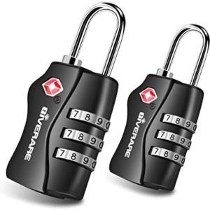 2 Pack TSA Approved Travel Luggage Locks, Combination Lock Keyless, 3-Digit Padlocks, Travel Sentry Accepted Compatible Padlock for Gym Locker, Golf Bag Case, Backpack, Black-by GIVERARE