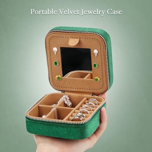 Amaya Travel Jewelry Case & Organizer For Mothers Day, Anniversary, Christmas - Green Name Box For Women's Bestie with Mirror & Mirror - Image 2