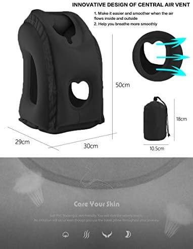 Inflatable Travel Pillow for Airplane, Neck Air Pillow for Sleeping to Avoid Neck and Shoulder Pain, Support Head and Lumbar, Used for Airplane, Car, Bus and Office (Black) - Image 5