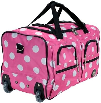 Rockland Rolling Duffel Bag, Pink Dot, 22" - Image 5