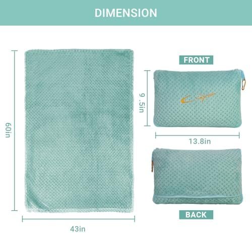 Travel Blanket Pillow-Premium Soft 2 in 1 Airplane Blanket for Long Trips Essentials with Bag Pillowcase, Hand Luggage Sleeve and Backpack Clip (Mint Green) - Image 5