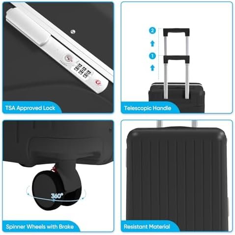 TABU 20" Ride-on Luggage with Seat For Kids & Adults,Carry On Hardshell Ride On Suitcase with 360° Lockable Spinner and TSA Lock, Black - Image 5