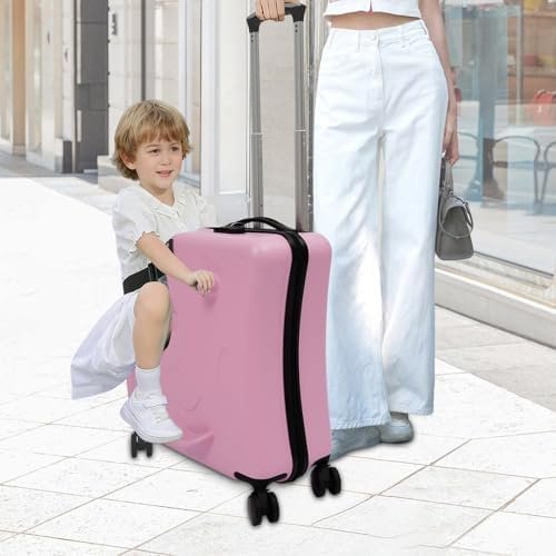 20 Inch Kids Ride-On Suitcase, Children's Trolley Case with 4 Wheels, Portable Carry-On Luggage for Air Travel, Pink Rolling Trunk for Boys Girls Aged 3-6 - Image 3