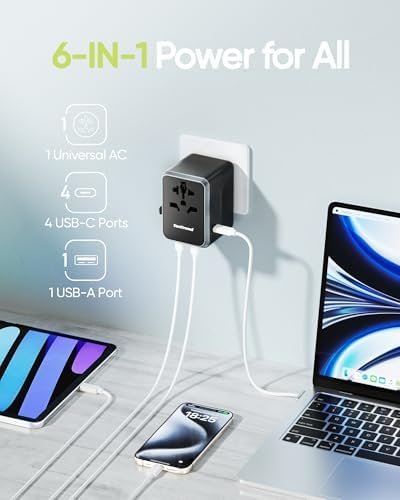 Universal Travel Adapter, 30W International Power Adapter with 4 USB-C & 1 USB-A Ports, European Travel Plug Adapter, Worldwide Travel Essentials for EU UK AUS USA - Image 2