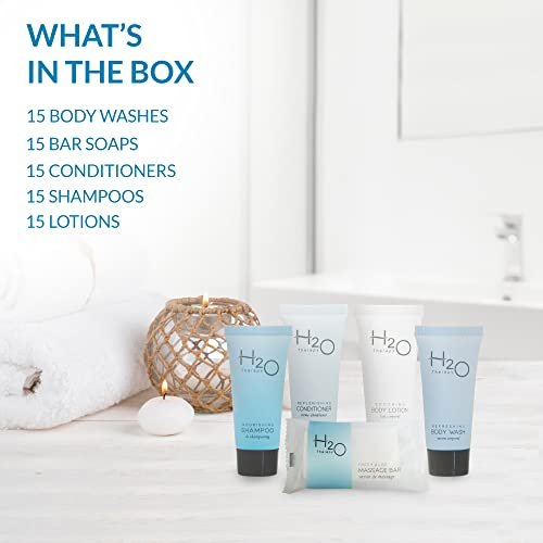 H2O Therapy Hotel Soaps & Toiletries Bulk Set | 1-Shoppe Amenities Kit | 0.85oz Shampoo & Conditioner, Body Wash, Lotion, 1oz Bar Soap | Travel Size | 75 Pieces - Image 3