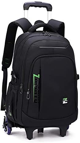VIDOSCLA Black Kids Boys Rolling Backpack Teens Carry-on Luggage with Wheels Trolly BookBag for School-6 Wheels