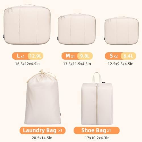 BAGAIL 6 Set Packing Cubes Luggage Packing Organizers for Travel Accessories-Beige - Image 2