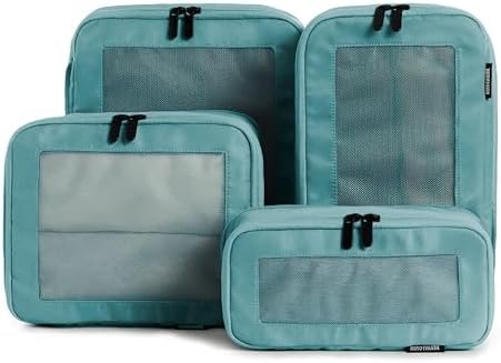 Aerotrunk Compression Packing Cubes for Travel - Luggage Organizer Bags - Double Zipper Packing Cubes for Suitcases (4-Pack, Teal)