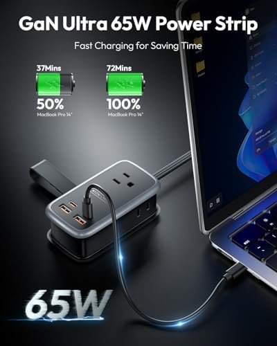 NTONPOWER GAN Ultra 65W USB Fast Charging Station, 7 in 1 Travel Power Strip with 3 Outlets 4 USB (2 USB C), Extension Cord 4ft, Travel Essentials, Cruise Power Strip Compatible with MacBook, iPhone - Image 2