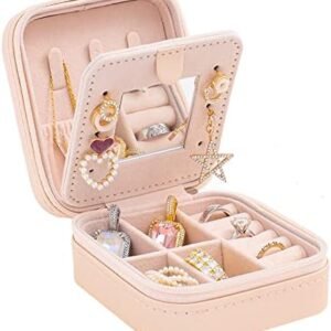 KElofoN Travel jewelry case Travel jewelry box Travel Jewelry Organizer Small box Gift for Girls Women with Mirror(Pink)