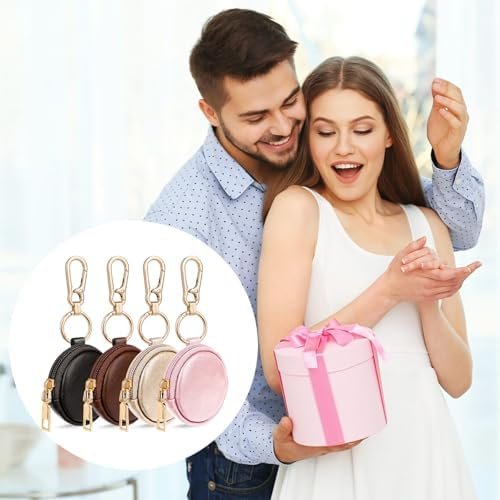 PU Portable Gym Jewelry Ring Bag Holder Box with Keychain, Small Travel Ring Earring Stud Necklace Storage Case (Black) - Image 2