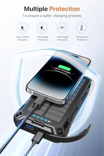 Power Bank 49800mAh Solar Portable Charger Wireless Charging USB-C 15W Fast Charging with 4 Built-in Cables LED Flashlight Battery Pack Compatible with iPhone, iPad, Perfect for Camping,Hiking - Image 8