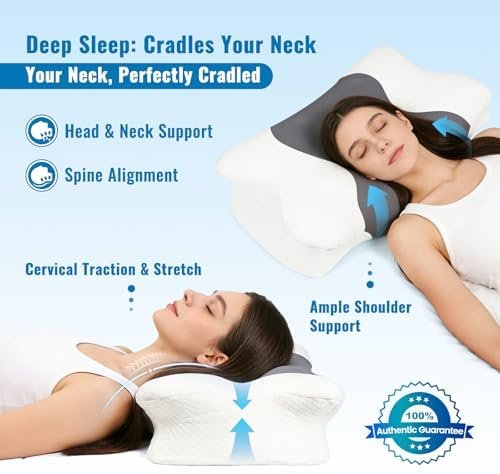 Cervical Neck Pillow for Neck Pain Relief - Side Sleeper Pillow for Adults with Neck Pain, Contoured Support Beauty Pillow, Back Sleep Training Pillow,Grey - Image 7