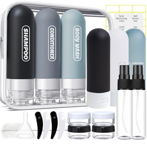 20 Pack Travel Bottles Set, TSA Approved Travel Size Toiletries Containers, Leak Proof Shampoo and Conditioner Bottles, Refillable Travel Essentials Toiletry Bottles (Dark Color)